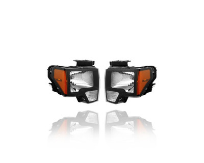Headlight Assembly For 09-14 Ford F-150 - Black Bezel, Halogen - Pair, Left Driver + Right Passenger Set - DL3Z13008A Headlight Assembly For 09-14 Ford F-150 - Black Bezel, Halogen - Pair, Left Driver + Right Passenger Set - DL3Z13008A