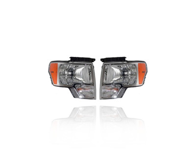 Headlight Assembly For 09-14 Ford F-150 - Chrome/Aluminum Bezel, Halogen - Pair, Left Driver + Right Passenger Set - 9L3Z13008D Headlight Assembly For 09-14 Ford F-150 - Chrome/Aluminum Bezel, Halogen - Pair, Left Driver + Right Passenger Set - 9L3Z13008D