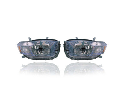 Headlight - Compatible/Replacement for '08-10 Toyota Highlander Hybrid Base/Limited - Halogen, Blue Tinted Interior Bezel - Pair, Left Driver + Right Passenger Set - 8113048490, 8117048480 - CAPA