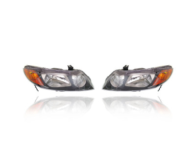 Headlight Assembly For 06-08 Honda Civic Sedan - Without Bulbs, Left Driver + Right Passenger, Set Pair Both - 33101SNAA02, 33151SNAA02