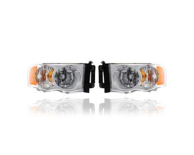 Headlight - Compatible/Replacement for '04-05 Dodge RAM Pickup 1500/2500/3500 - Halogen, Chrome Interior - Pair, Left Driver + Right Passenger Set - 55077120AG, 55077121AG - CAPA Headlight - Compatible/Replacement for '04-05 Dodge RAM Pickup 1500/2500/3500 - Halogen, Chrome Interior - Pair, Left Driver + Right Passenger Set - 55077120AG, 55077121AG - CAPA
