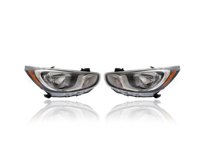 Headlight - Compatible/Replacement for '12-14 Hyundai Accent Sedan/Hatchback GLS/GS, 12-13 Hatchback SE - Reflector Halogen Without LED Daytime Running Light - Pair, Set - 921021R010, 921011R010