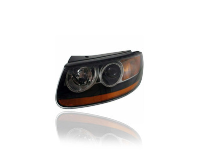 Headlight - Compatible/Replacement for '10-12 Hyundai Santa Fe - Halogen With Orange Light-Bar On Bottom, Black Bezel - Left Hand - Driver - 921010W100