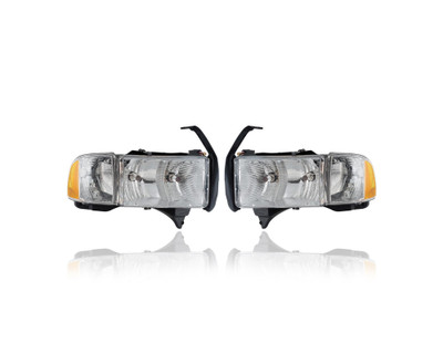 Headlight - Compatible/Replacement for '99-01 Dodge RAM Pickup 1500/2500/3500 Sport - Quad With Corner Lamp - Pair, Left Driver + Right Passenger Set - 55077024AC, 55077025AC Headlight - Compatible/Replacement for '99-01 Dodge RAM Pickup 1500/2500/3500 Sport - Quad With Corner Lamp - Pair, Left Driver + Right Passenger Set - 55077024AC, 55077025AC