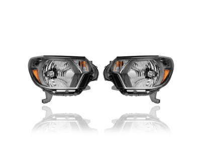 Headlight - Compatible/Replacement for '14-15 Toyota Tacoma PreRunner/TRD Sport/4WD - Halogen, Black Interior Bezel - Pair, Left Driver + Right Passenger Set - 8111004221, 8115004221 - CAPA