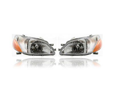 Headlight - Compatible/Replacement for '00-02 Toyota Echo - Pair, Left Driver + Right Passenger Set - 8111052190, 8115052190 - CAPA