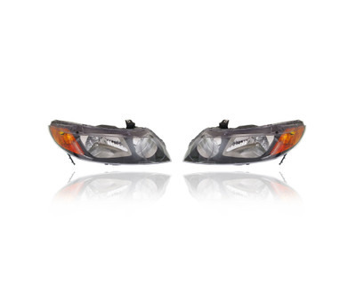 Headlight Assembly For 33101SNAA02; 33151SNAA02 06-08 Honda Civic Sedan - Right Hand + Left Hand Pair, Without Bulbs, CAPA Headlight Assembly For 33101SNAA02; 33151SNAA02 06-08 Honda Civic Sedan - Right Hand + Left Hand Pair, Without Bulbs, CAPA