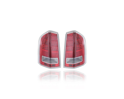 Tail Light - Compatible/Replacement for '13-14 Chrysler 300 Sedan (Exclude John Varvatos) - Red Center Trim - Pair, Left Driver + Right Passenger Set - 68154602AC, 68154603AC