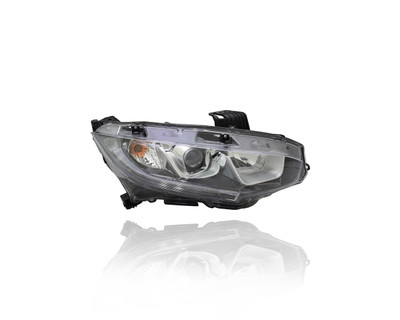 Headlight Assembly For HO2503173 16-19 Honda Civic-Coupe, 16-20 Sedan, 17-18 Civic Hatch - Right Hand - Passenger, Halogen Type, CAPA