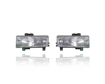 Headlight Assembly - Compatible/Replacement for '96-02 Chevrolet Express/GMC Savana - Composition, Halogen - Pair, Left Driver + Right Passenger Set - 16522160, 16522159