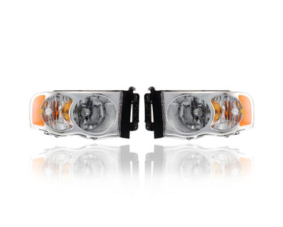 Headlight Assembly - Compatible/Replacement for '04-05 Dodge RAM Pickup 1500/2500/3500 - Halogen, Chrome Interior - Pair, Left Driver + Right Passenger Set - 55077120AG, 55077121AG Headlight Assembly - Compatible/Replacement for '04-05 Dodge RAM Pickup 1500/2500/3500 - Halogen, Chrome Interior - Pair, Left Driver + Right Passenger Set - 55077120AG, 55077121AG