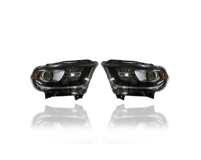 Headlight Assembly - Compatible/Replacement for '16-20 Dodge Durango SXT/GT-Only - Halogen Without LED Daytime Running Lamp, Black Bezel - Pair Set - 68299134AD, 68299135AD