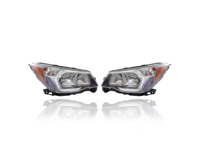 Headlight Assembly - Compatible/Replacement for '14-16 Subaru Forester 2.0XT/Premium-Only - Halogen, Gray Interior Bezel - Pair, Left Driver + Right Passenger Set - 84001SG101, 84001SG111