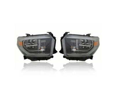 Headlight Assembly - Compatible/Replacement for '18-18 Toyota Tundra TRD Sport/Offroad - LED, Smoked Dark Chrome Interior - Pair, Left Driver + Right Passenger Set - 811100C210, 811500C210