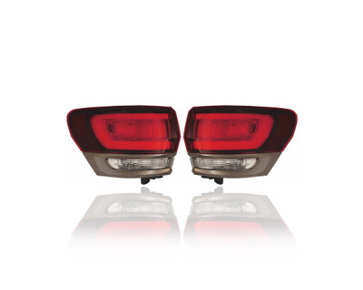 Tail Light Assembly - Compatible/Replacement for '15-16 Jeep Grand Cherokee - Outer On Body Quarter Panel, Silver Trim, Halogen - Pair, Left Driver + Right Passenger Set - 68289996AA, 68289997AA
