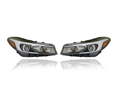 Headlight Assembly For 17-17 Kia Forte-Sedan, 17-July'17 Forte5 SX - Halogen, Without LED-Position-Lamp - CAPA - Pair, Left Driver + Right Passenger Set - 92102B0700, 92101B0700