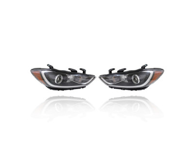 Headlight - Compatible/Replacement for '17-18 Hyundai Elantra Sedan SE/SEL (Korean Built) - Halogen Without LED Daytime Running Light - Pair, Left Driver + Right Passenger Set - 92102F2040, 92101F2040