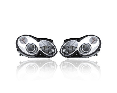 Headlight - Compatible/Replacement for '03-09 Mercedes-Benz CLK320/350/500/55AMG/550/63AMG, 05-06 C55 - Xenon Without Curve Light/Bulbs - Pair, Set - 2098204261, 2098203561
