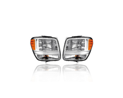 Headlight - Compatible/Replacement for '07-11 Dodge Nitro - Halogen Without Leveling - Pair, Left Driver + Right Passenger Set - 55157224AD, 55157225AD