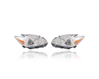 Headlight Assembly For 12-15 Toyota Prius - Halogen, NSF Certified, Pair (Both Left Driver & Right Passenger) Set