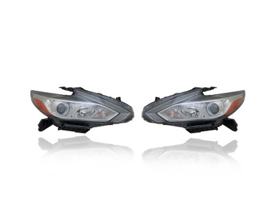 Headlight Assembly For 16-18 Nissan Altima Sedan-Base/S/SV/SL/2.5L - Halogen, Without LED-Daytime-Running-Light, Chrome Bezel - Pair, Left Driver + Right Passenger Set - 260109HS0A, 260609HS0A