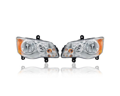 Headlight Assembly - Compatible/Replacement for '11-20 Dodge Grand Caravan, 08-16 Chrylser Town & Country LX/Touring/L - Halogen, Chrome Interior Bezel - Pair, Set - 5113336AI, 5113337AI - CAPA