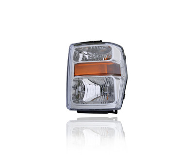 Headlight Assembly - Compatible/Replacement for '08-10 Ford F-250/350 Super-Duty - Halogen, Composite Type, Chrome Interior Bezel - Left Hand - Driver - 7C3Z13008BA