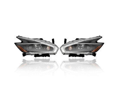 Headlight Assembly - Compatible/Replacement for '18-18 Nissan Murano S/SV/SL - Halogen With LED Daytime Running Lamp - Pair, Left Driver + Right Passenger Set - 260109UE9A, 260609UE9A