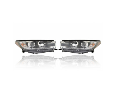 Headlight Assembly - Compatible/Replacement for '17-18 Toyota Highlander/Hybrid Limited - Halogen With LED Daytime Running Lamp, Smoked Chrome Interior - Pair, Set - 811100E360, 811500E360