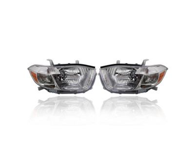 Headlight Assembly - Compatible/Replacement for '08-10 Toyota Highlander Base/SE/Limited (North American Built) - Halogen, White Chrome Bezel - Pair, Set - 811100E090, 811500E110 - CAPA