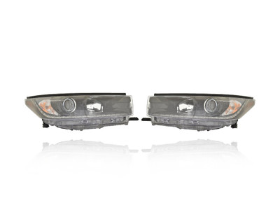 Headlight Assembly - Compatible/Replacement for '19-19 Toyota Highlander SE - Halogen With LED Daytime Running Lamp, Dark Black Interior - Pair, Set - 811100E560, 811500E560 - CAPA