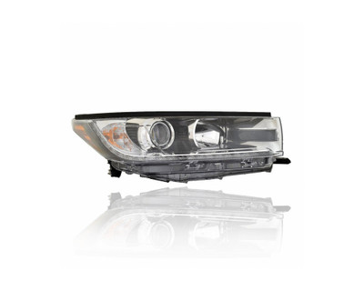 Headlight Assembly - Compatible/Replacement for '17-18 Toyota Highlander/Hybrid Limited - Halogen With LED Daytime Running Lamp, Smoked Chrome Interior - Right Hand - Passenger - 811100E360