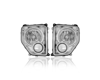 Headlight Assembly - Compatible/Replacement for '08-12 Jeep Liberty - Halogen With Oval Bulb Shield, Without Fog Lamp - Pair, Left Driver + Right Passenger Set - 57010170AE, 57010171AD