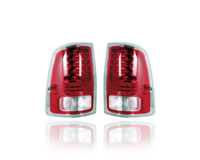 Tail Light Assembly - Compatible/Replacement for '13-22 Dodge Ram Pickup 1500, 13-18 2500/3500 - LED, Premium Chrome - Pair, Left Driver + Right Passenger Set - 68093079AC