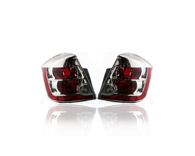 Tail Light Assembly - Compatible/Replacement for '07-09 Nissan Sentra Base/FE/S/SL 2.0L - Chrome Red Interior - Pair, Left Driver + Right Passenger Set - 26550ET00B, 26555ET00B - CAPA Tail Light Assembly - Compatible/Replacement for '07-09 Nissan Sentra Base/FE/S/SL 2.0L - Chrome Red Interior - Pair, Left Driver + Right Passenger Set - 26550ET00B, 26555ET00B - CAPA