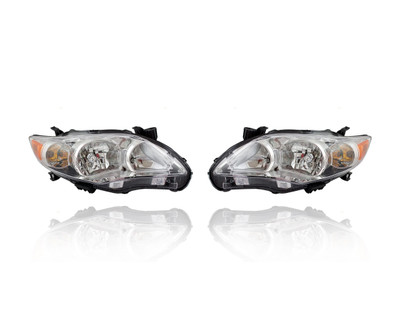 Headlight Assembly For TO2503203; TO2502203 11-13 Toyota Corolla-Base/CE/LE (North American Build) - Pair Left and Right Set, With Chrome, CAPA