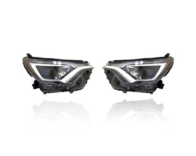 Headlight Assembly For 16-18 Toyota RAV4/Hybrid-LE/XLE/North American-Build - Halogen - Pair, Left Driver + Right Passenger Set - CAPA - 811100R080, 811500R080