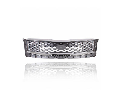 Grille - Compatible/Replacement for '20-22 Kia Telluride LX - Main Upper, Gray Frame Chrome Trim Mesh Insert Without Camera Hole, With Emblem Provision - 86350S9000 Grille - Compatible/Replacement for '20-22 Kia Telluride LX - Main Upper, Gray Frame Chrome Trim Mesh Insert Without Camera Hole, With Emblem Provision - 86350S9000