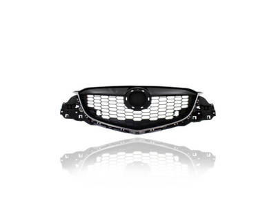 Grille - Compatible/Replacement for '13-15 Mazda CX-5 - Main Upper Black Frame Honeycomb Mesh, Chrome Trim, With Emblem Provision - KD4550710F
