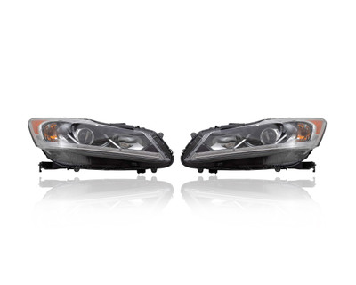 Headlight Assembly For HO2503168; HO2503168 16-17 Honda Accord-Sedan LX-Model - Pair Left and Right Set, Halogen-Type, CAPA