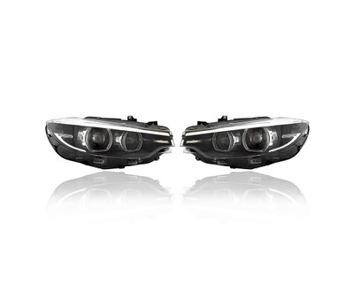 Headlight Assembly - Compatible/Replacement for '18-20 BMW 430i/440i Convertible/Coupe/Gran/M4 - LED Without Adaptive/Logo - Pair, Left Driver + Right Passenger Set - 63117478156, 63117478155
