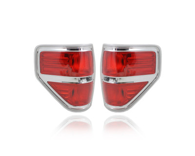 Tail Light - Compatible/Replacement for '09-14 Ford F-150 Styleside - Chrome Accent, Halogen - Pair, Left Driver + Right Passenger Set - BL3Z13404B, BL3Z13405B CAPA