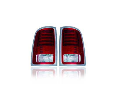 Tail Light Assembly - Compatible/Replacement for '13-22 RAM Pickup 1500/Classic, 13-18 2500/3500 - LED, Chrome Outer Trim - Pair, Left Driver + Right Passenger Set - 68093078AC, 68093079AC Tail Light Assembly - Compatible/Replacement for '13-22 RAM Pickup 1500/Classic, 13-18 2500/3500 - LED, Chrome Outer Trim - Pair, Left Driver + Right Passenger Set - 68093078AC, 68093079AC