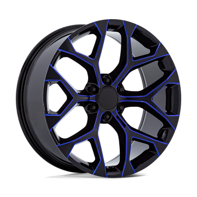 PR176 - 20in, Cast Aluminum, Gloss Black Machined Blue Mill, 20X9, 6X5.5, 24mm, 194933374779, SAE J2530 JWL VIA, 194933374779