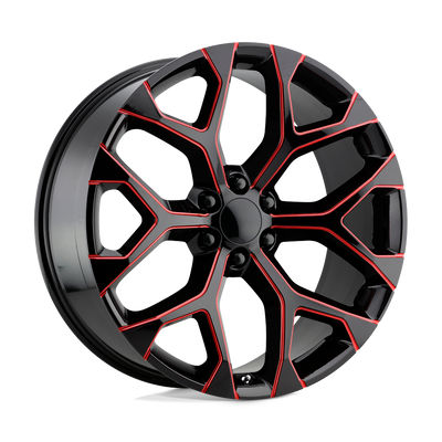 PR176 - 22in, Cast Aluminum, Gloss Black Red Milled, 22X9, 6X5.5, 24mm, 757558761456, SAE J2530 JWL VIA, 757558761456