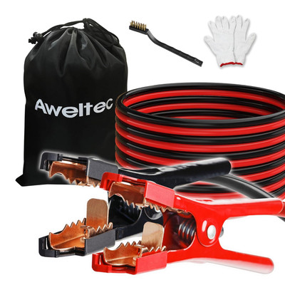 2 Gauge 20 ft Jumper Cables, Heavy Duty Battery Booster Cable Set with Alligator Clamps, Carry Bag, Safety Gloves and Wire Brush for Cars, Trucks and SUVs