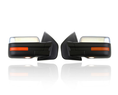 Door Mirror Compatible/Replacement for '09-10 Ford F-150 - Power With Signal/Puddle/Memory, Non-Extendable, Power-Folding Chrome, Pair, Left Driver + Right Passenger Set, 9L3Z17682EB, 9L3Z17683EB