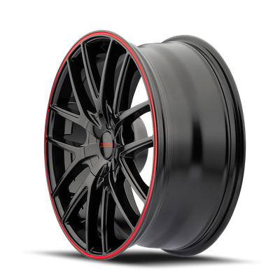 TR60 - 16in, Gloss Black With Red Ring, 16X7, 5x100/5x114.3, 42mm, 729419070984, 729419070984