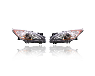 Headlight - Compatible/Replacement for '10-13 Mazda Mazda3 Sedan/Hatchback - Halogen With Chrome-Ring - Pair, Left Driver + Right Passenger Set - BBM4510K0K, BBM4510L0K
