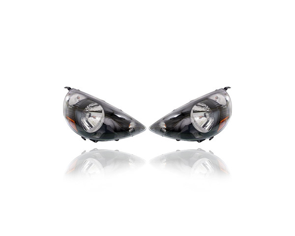 Headlight - Compatible/Replacement for '07-08 Honda Fit - Night Hawk Black (Code B92P) - Pair, Left Driver + Right Passenger Set - 33101SLNA01ZC, 33151SLNA01ZC - CAPA